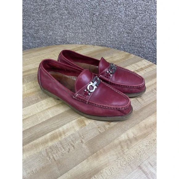Salvatore Ferragamo Men's Red Leather Loafers Size - 8